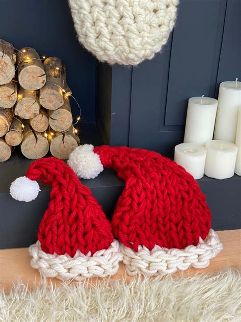 Chunky Knit Santa Hat Knitted Christmas Hat Giant Knit Etsy