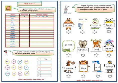 2 Sınıf Türkçe Hece Bilgisi 8 Sayfa Meb Ders