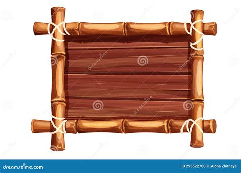 Bamboo Frame From Sticks And Rope With Wooden Plank Desk In Cartoon Style Border Isolated On