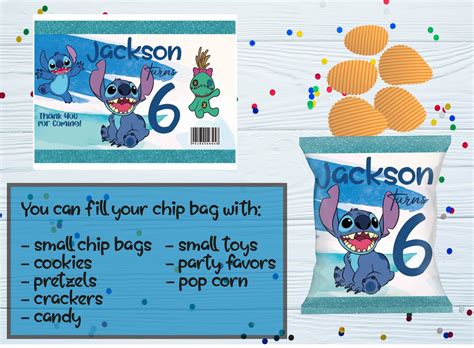 Stitch Chip Bag Stitch Printable Chip Bag Birthday Favors Etsy