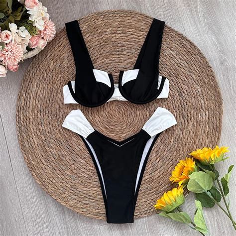 Womens Black And White High Waisted Bikini Set On Luulla
