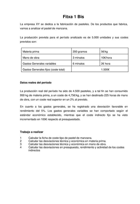 Fitxa Bis Enunciado Ejercicio Pr Ctico Tema De Contabilidad