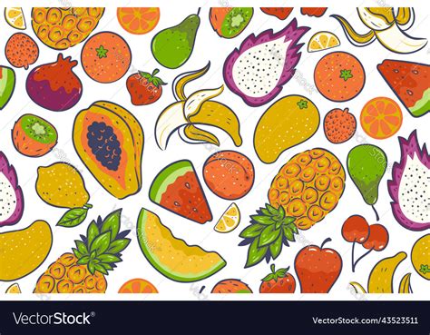 Seamless Pattern Of Fruits On A White Background Vector Image