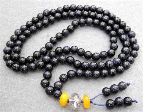 Mm Blue Sandstone Beads Tibet Buddhist Prayer Japa Mala Necklace