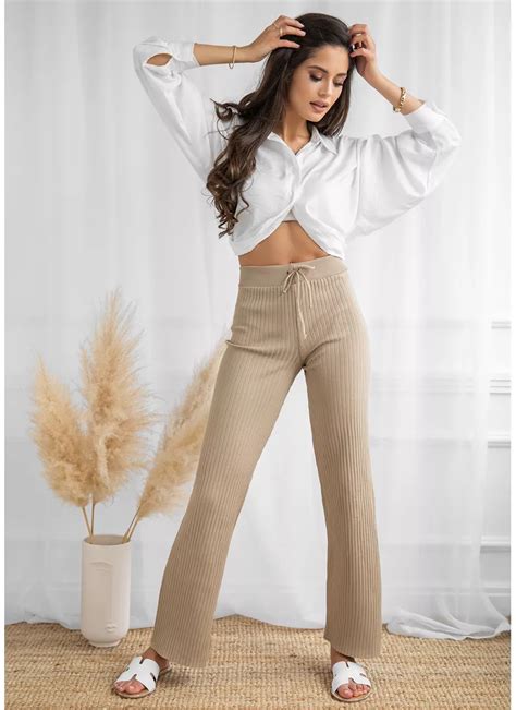 Beige High Waisted Trousers Aida DeeZee Shop Online