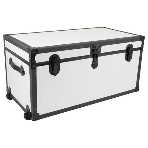 Seward Trunk Footlocker Trunk with Wheels - White/Black | Housewares ...