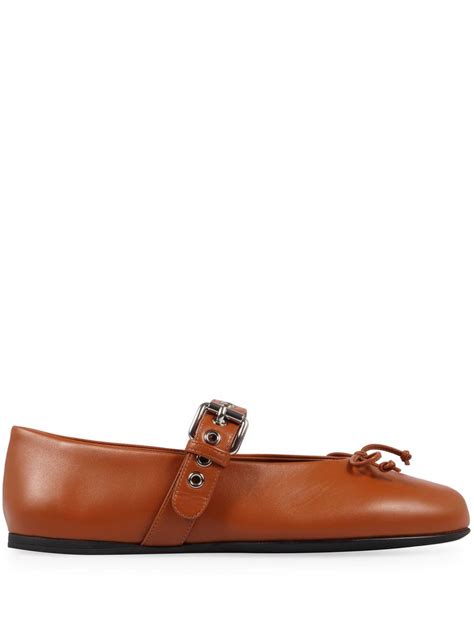 Miu Miu Leather Bow Detail Ballerina Flats In Brown Lyst