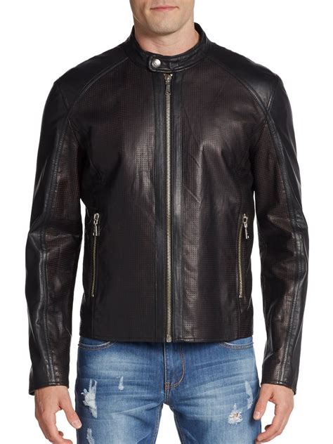 Lyst Versace Jeans Perforated Leather Moto Jacket In Brown For Men