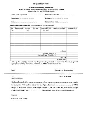 Fillable Online Requisition Form Nmr Bits Pilani Fax Email Print