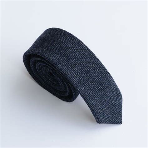 Navy Wool Tie Navy Herringbone Tie Wedding Necktie Groomsmen Necktie