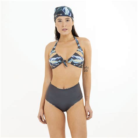 Biquíni Feminino Hot Pants Folhagem Tons Azul e Marrom Energia Natural