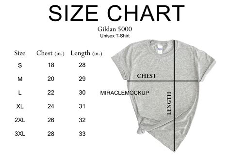 Size Chart Gildan 5000 Mockup Shirt Grey Tee White Background Etsy