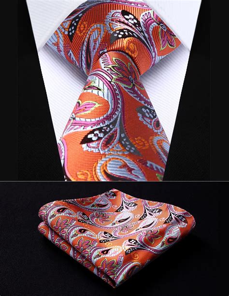 Tp822n8s Orange Pink Paisley 34 Silk Woven Men Tie Necktie Handkerchief Set Party Wedding