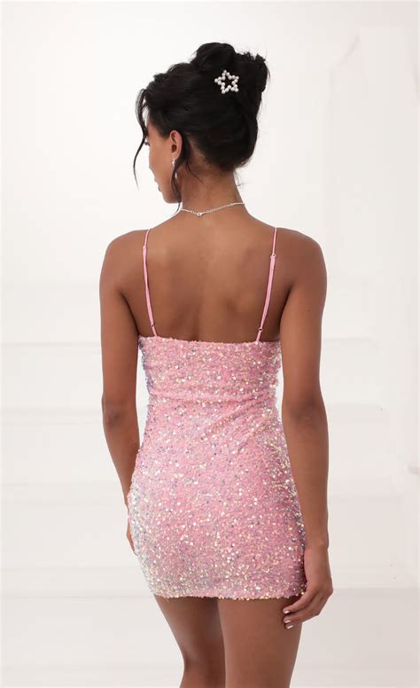 Iridescent Sequin Bodycon Dress In Pink Lucy In The Sky