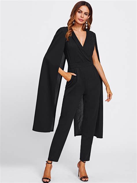 Cape Sleeve Surplice Wrap Tailored Jumpsuit Emmacloth Women Fast