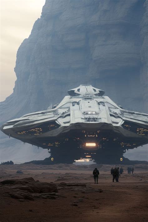 A Large Star Trek Ship In The Middle Of A Desert With People Walking