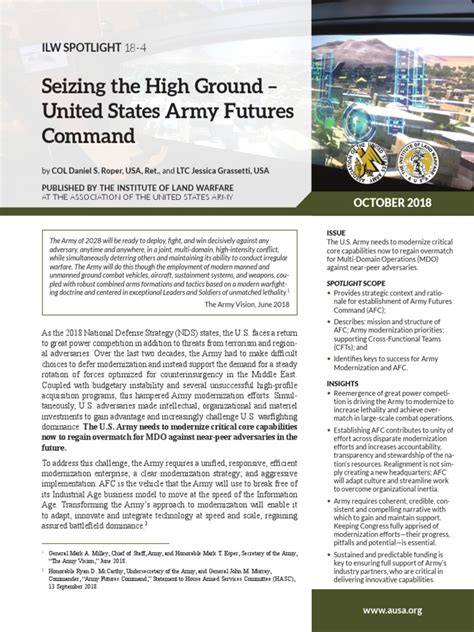 Sl 18 4 Seizing The High Ground United States Army Futures Command Pdf United States Army