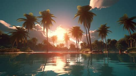 Premium Ai Image A Tropical Island With Palm Trees In The Water