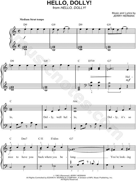 Louis Armstrong Hello Dolly Sheet Music In C Major Transposable