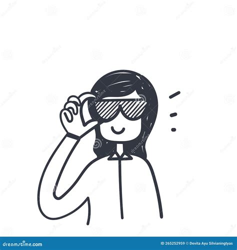 Hand Drawn Doodle Cute Girl With Glasses Illustration Vector Stock