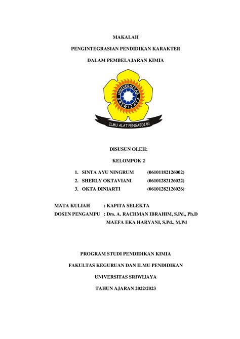 Kel Pengintegrasian Pendidikan Karakter Dalam Pembelajaran Kimia