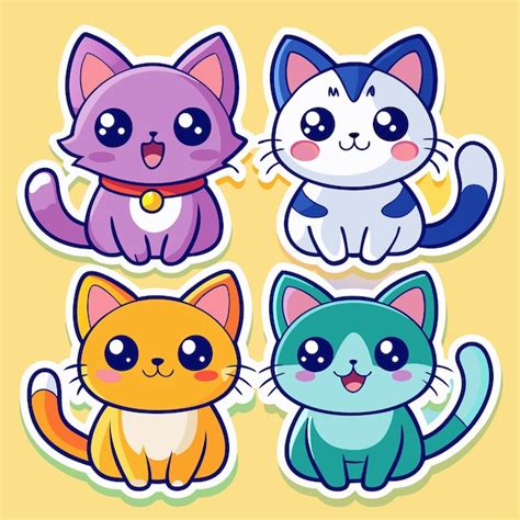 Premium Vector Cute Cartoon Cats Sticker Set