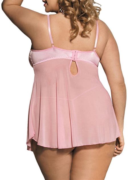 Slip Mesh Sheer Plus Size Babydoll PINK XL In Plus Size Lingerie Online Store Best Sheer