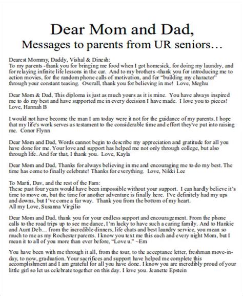 Free Sample Thank You Letter To Mom In Word Pdf