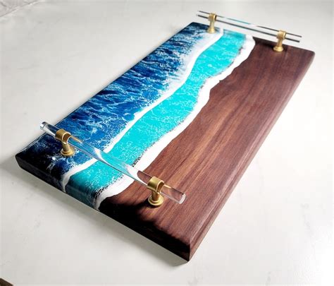 Ocean Wave Walnut Epoxy Charcuterie Board W Handles Cheese Etsy