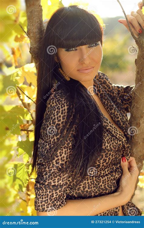 Autumn Brunette Woman Fashion Outdoors Stock Photo Image Of Colour Fashion