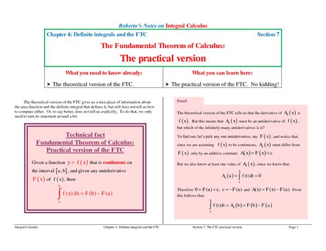 Solution Definite Integrals And The Ftc The Fundamental Theorem Of Calculus 0d 0athe Practical