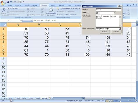 Crear rangos en la hoja de cálculo Excel