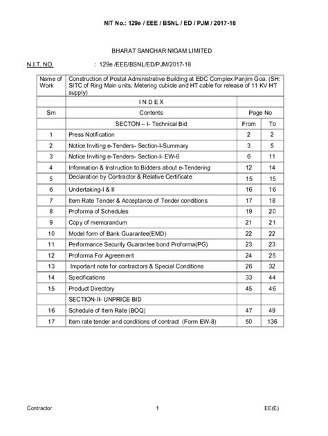 Fillable Online E Tender Document Nit No Eee Bsnl Ed Fax Email