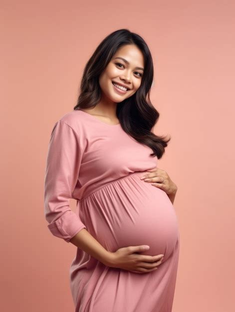 Premium Photo Portrait Of A Happy Pregnant Woman Touching Her Belly