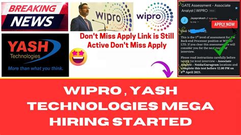 Wipro Yash Technologies Mega Hiring Started Common Jobs YouTube