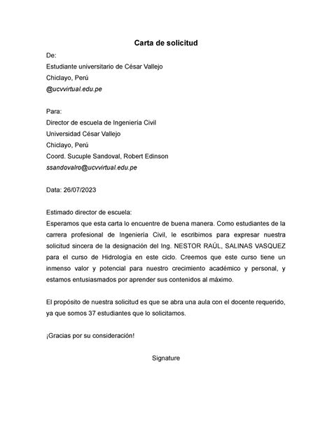 Carta DE Solicitud Carta De Solicitud De Estudiante Universitario De