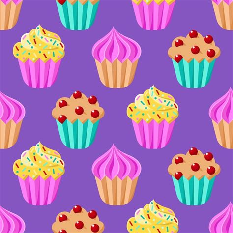 Cupcakes Vector Padr O Sem Costura Sobremesas Coloridas Dos Desenhos