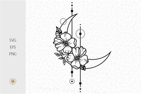 Moon svg, floral moon svg, celestial svg, crescent moon svg