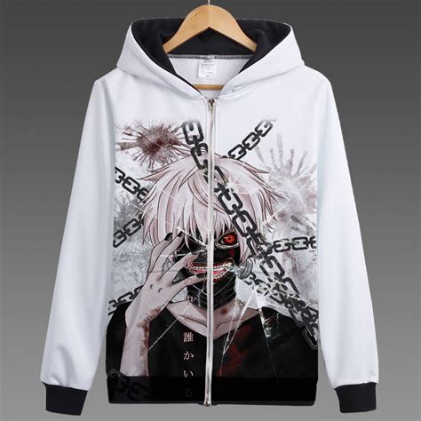 Anime Tokyo Ghoul Ken Kaneki Printed Hoodies Hooded Zip Up Sweatshirts