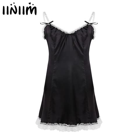 Iiniim Mens Sissy Lingerie Nachtkleding Kant Slip Jurk Hot Babydoll Chemises Pyjama Gay