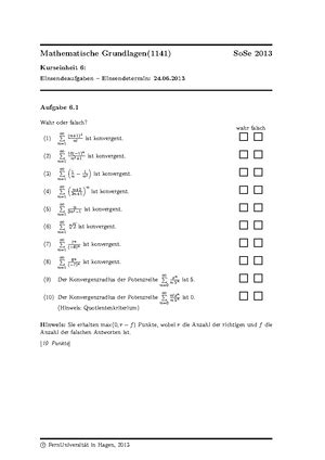 Kurseinheit Einsendeaufgabe Mathematische Grundlagen Sose