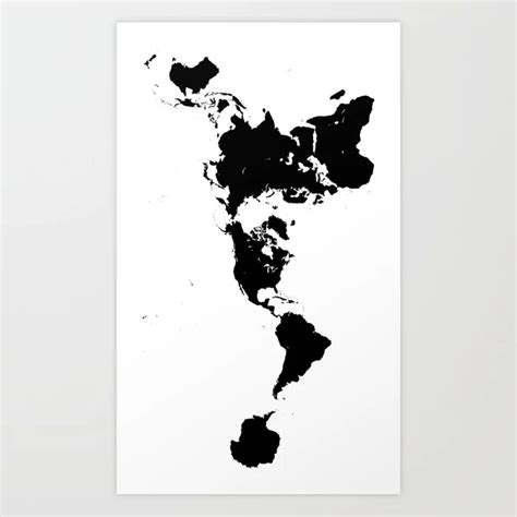 Dymaxion World Map Fuller Projection Map Minimalist Black On White