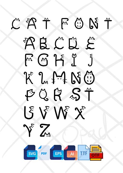 Cat Font A Z Cat Language Svg Cat Alphabet Cat Letters Etsy