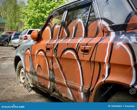 Volga Gaz Grey Vandal Graffiti Painted Editorial Photo Image Of