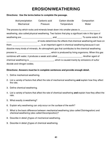 9 Best Images of Weathering And Erosion Worksheets 4th Grade - Weathering and Erosion Worksheets ...