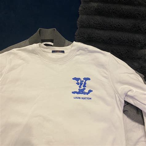 Louis Vuitton Mens White And Blue Jumper Depop