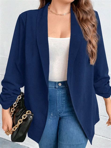 Shein Unity Plus Shawl Collar Ruched Sleeve Open Front Blazer Shein Usa