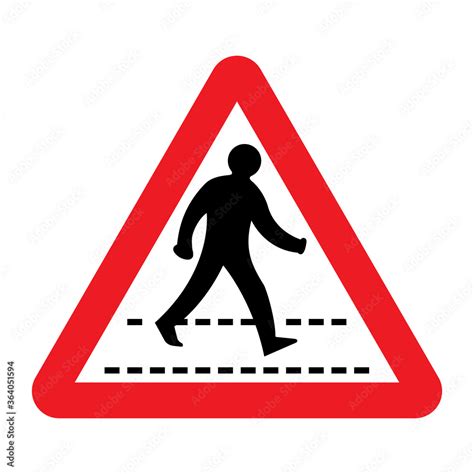 Pedestrian crossing traffic sign. Vector illustration of red triangular ...