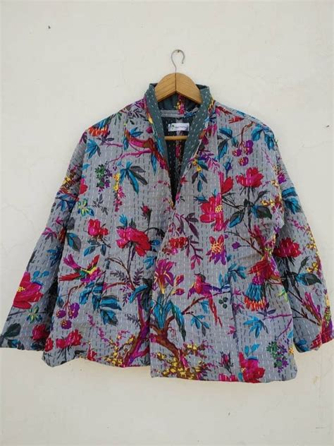 Kantha Matelassé Courte Veste Kimono Avant Ouvert Chokri Etsy