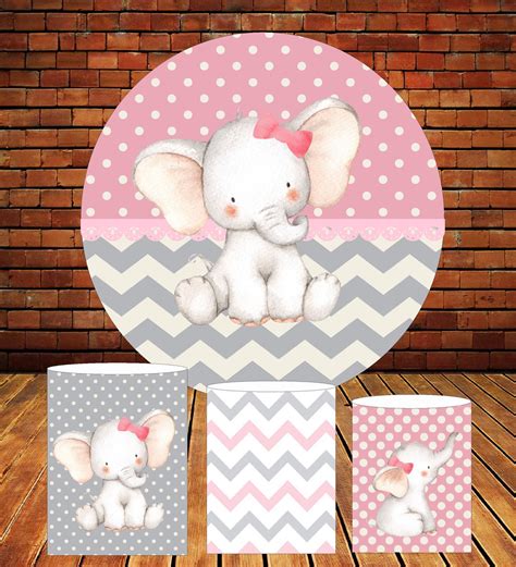 Kit Lona Painel Redondo E Cilindro Elefante Rosa Elo